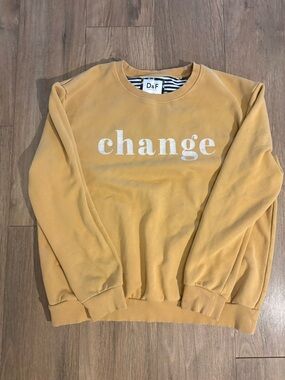 Men's denim and flower  'Change' Crewneck Sweater in Mustard